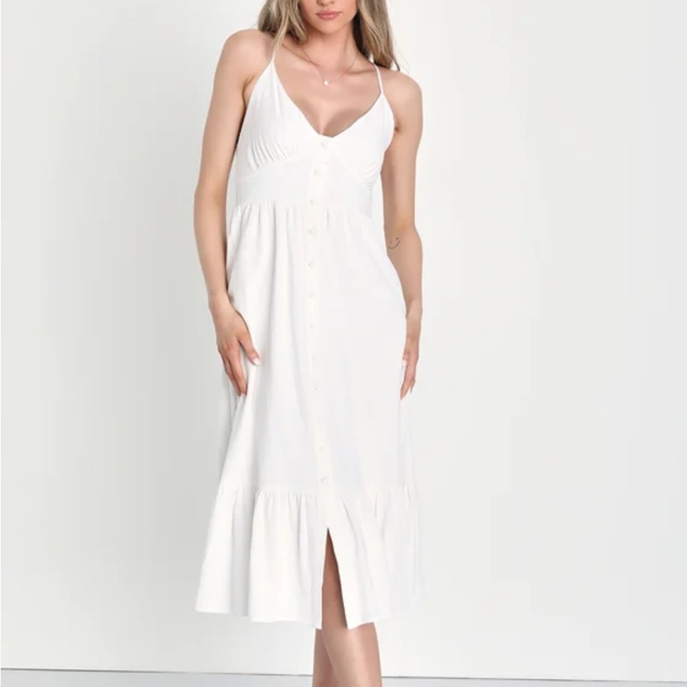LULU Santorini Sweetness White Backless Midi Dress With Pockets - Picture 3 of 3